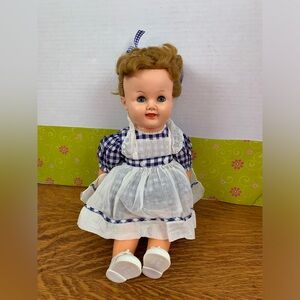 Vintage One Piece Rubber Doll 19” Gingham With Apron Watch No Label 50/60s Era